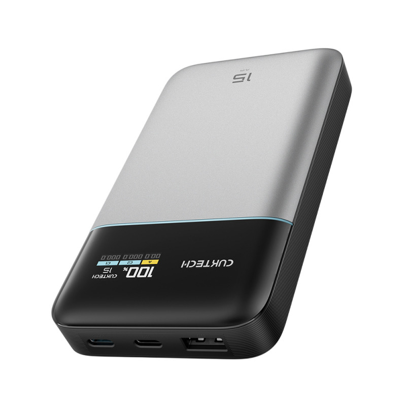 Baterie Externa Cuktech PB150S, 15000mAh, 100W, QC + PD, 1 x USB-A - 2 x USB-C, Gri CKFN150SGLGR