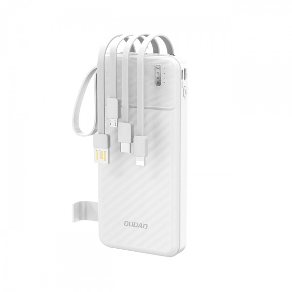 Baterie Externa Dudao K11, 10000mAh, 10W, 1 x Lightning - 1 x microUSB - 1 x USB-A - 1 x USB-C, Alba