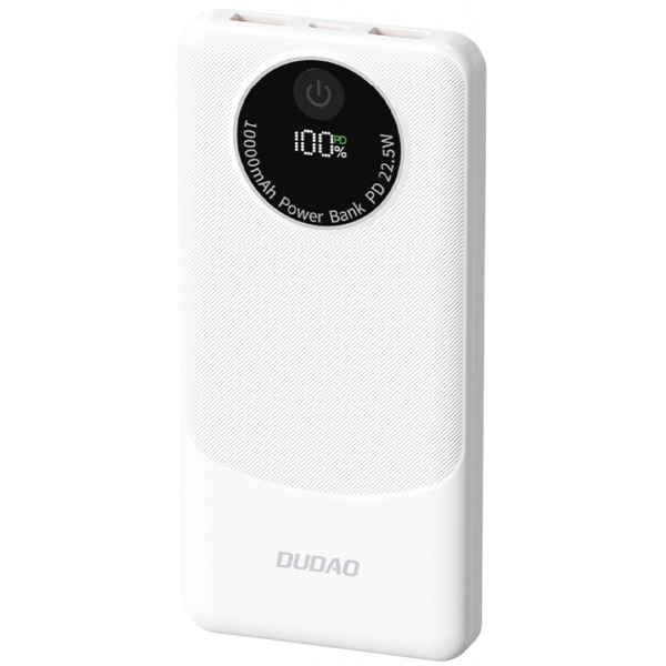 Baterie Externa Dudao K12, 10000mAh, 22.5W, QC + PD, 1 x USB-C - 2 x USB-A, Alba