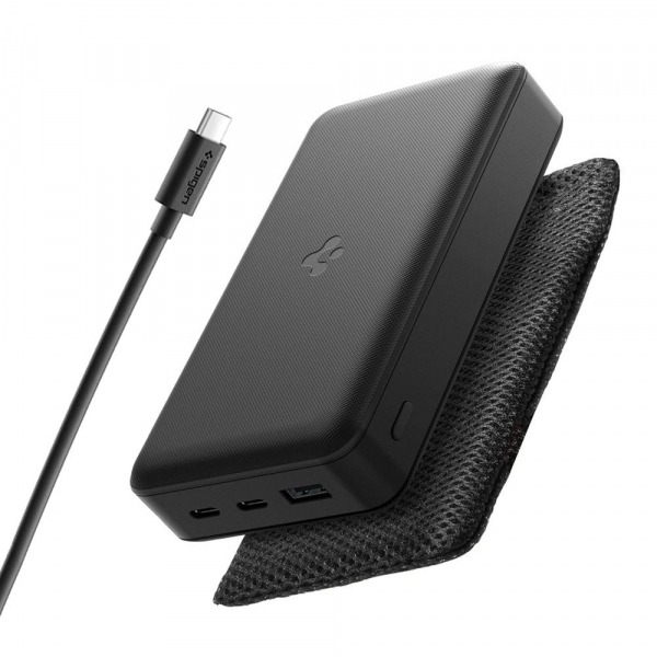 Baterie Externa Spigen, 20000mAh, 30W, QC + PD, 1 x USB-A - 2 x USB-C, Neagra ABA09433