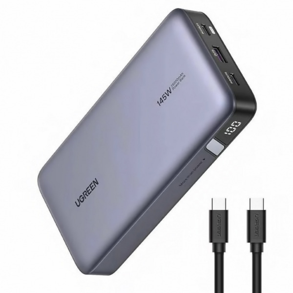 Baterie Externa UGREEN PB205, 25000mAh, 145W, QC + PD, 1 x USB-A - 2 x USB-C, Gri