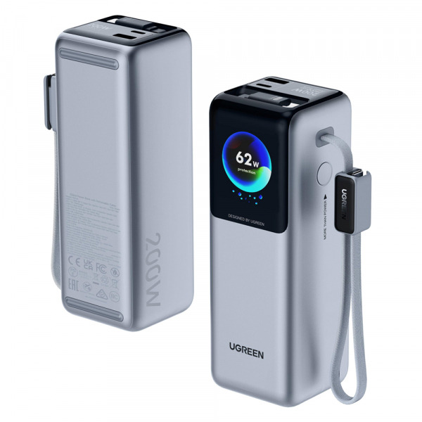 Baterie Externa UGREEN PB728 (75702B), 25000mAh, 200W, QC + PD, 1 x USB-A - 3 x USB-C, Gri