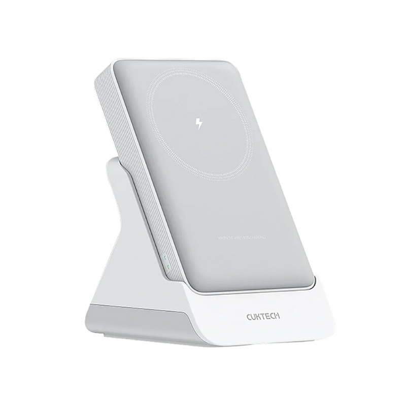 Baterie Externa Wireless Cuktech WPB100N, 10000mAh, 20W, PD + FQI, 1 x QI - 1 x USB-C, Alba CKWPB100NGLGR