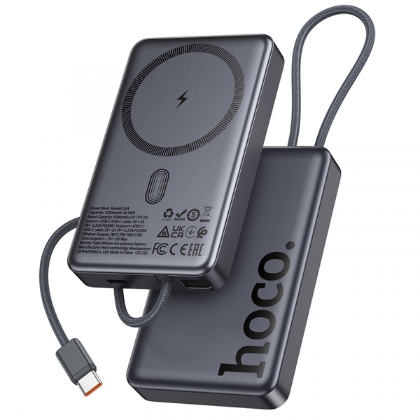 Baterie Externa Wireless HOCO Q44, 10000mAh, 20W, PD + FQI, 1 x QI - 2 x USB-C, Gri