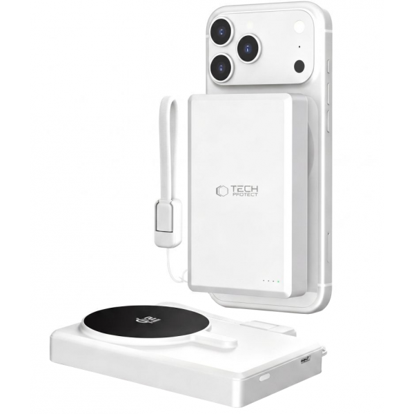 Baterie Externa Wireless Tech-Protect PB40 LifeMag, 10000mAh, 25W, PD + FQI, 1 x QI - 1 x USB-C, Argintie