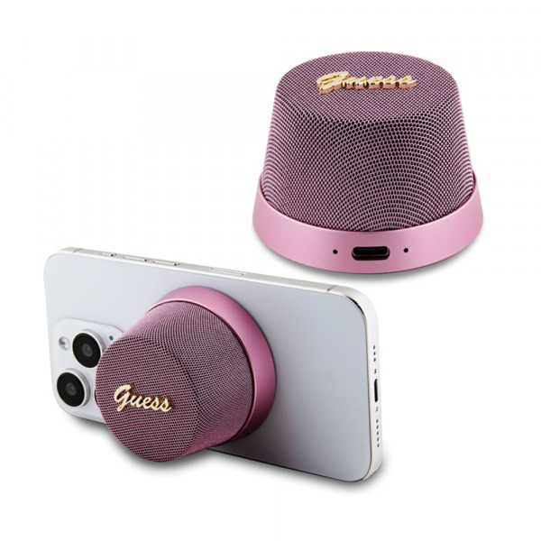 Boxa Portabila Bluetooth Guess Stand Magnetic Script Metal, 3W, Roz