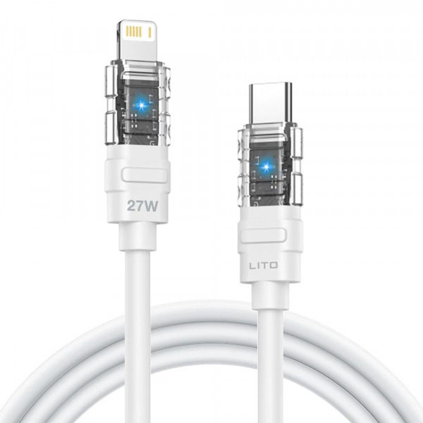 Cablu Date si Incarcare USB-C - Lightning Lito LD05, 27W, 1m, Alb