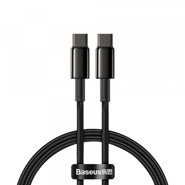 Cablu Date si Incarcare USB-C - USB-C Baseus Tungsten Gold, 100W, 1m, Negru CATWJ-01