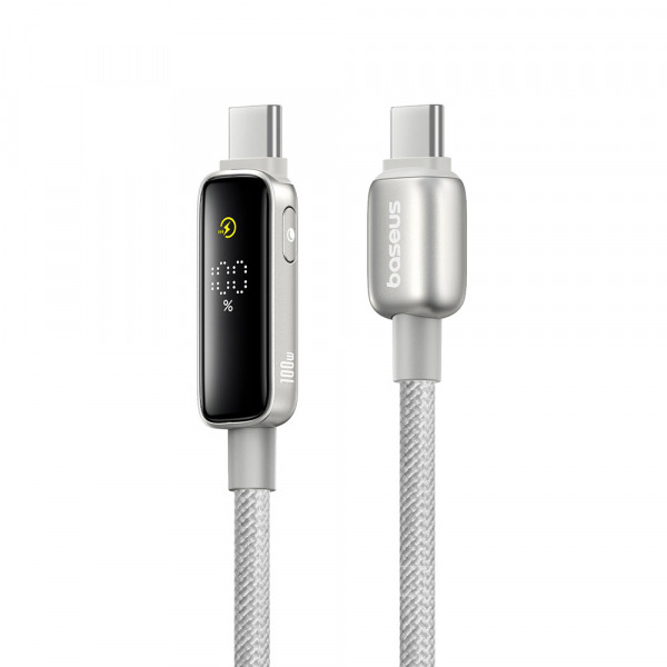 Cablu Date si Incarcare USB-C - USB-C Baseus Vipow Display, 100W, 1m, Gri P10381802851-00