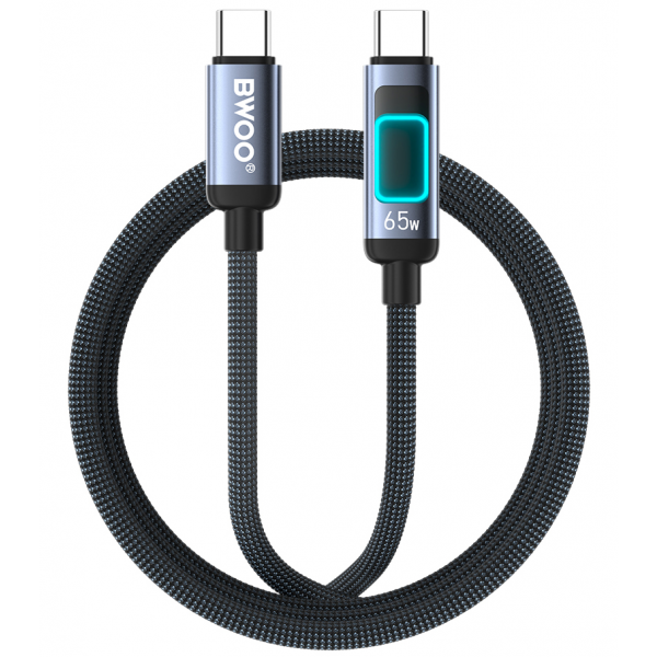Cablu Date si Incarcare USB-C - USB-C BWOO X324CC Display, 65W, 1m, Negru