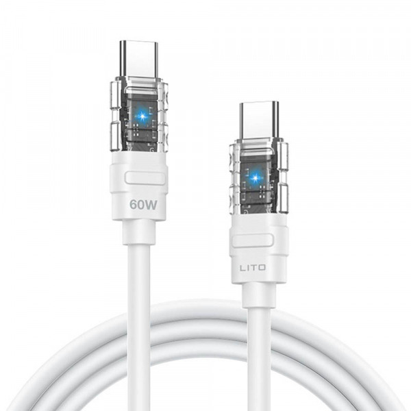Cablu Date si Incarcare USB-C - USB-C Lito LD05, 60W, 1m, Alb