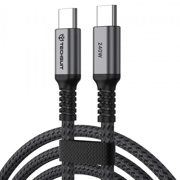Cablu Date si Incarcare USB-C - USB-C Techsuit TitanSync Pro CX2, 240W, 2m, Gri