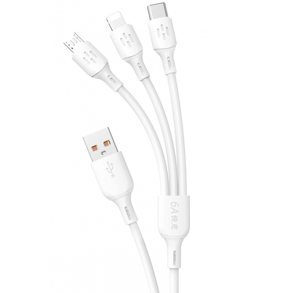 Cablu Incarcare USB-A - Lightning / microUSB / USB-C Dudao L8A 3in1, 66W, 1.2m, Alb