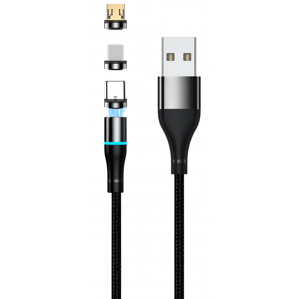 Cablu Incarcare USB-A - Lightning / microUSB / USB-C Setty Magnetic 3in1, 10W, 1m, Negru