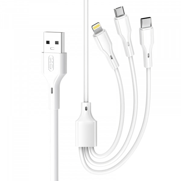 Cablu Incarcare USB-A - Lightning / microUSB / USB-C XO Design NB230 3in1, 12W, 1m, Alb