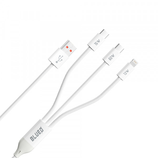 Cablu Incarcare USB-A - Lightning / 2 x USB-C Blueo, 75W, 1.2m, Alb