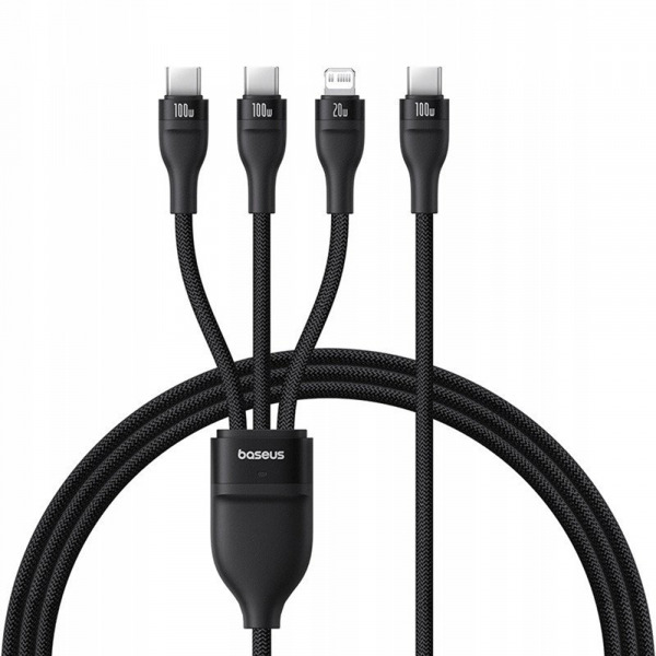 Cablu Incarcare USB-C - Lightning / 2 x USB-C Baseus Flash Series III 3in1, 100W, 1.5m, Negru P10377502111-00