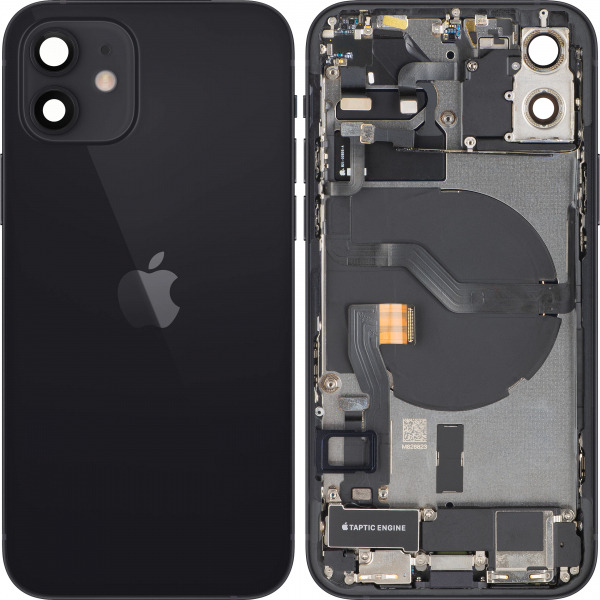Capac Baterie Apple iPhone 12, Cu Carcasa Mijloc, Full Parts, Negru, Swap Premium