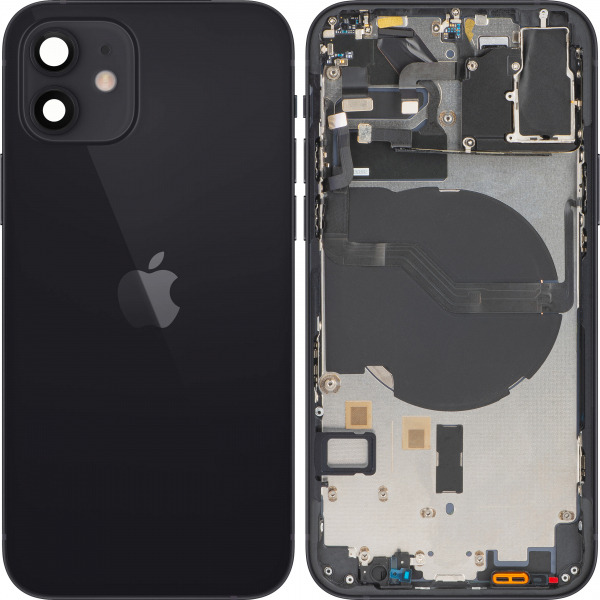Capac Baterie Apple iPhone 12, Cu Carcasa Mijloc, Negru, Swap Premium