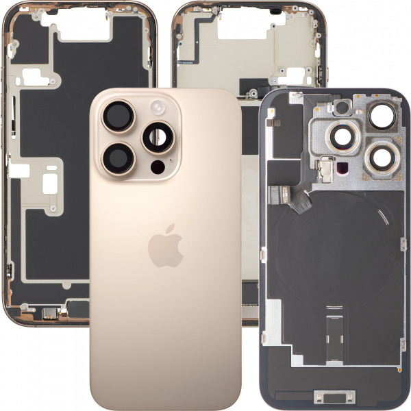 Capac Baterie Apple iPhone 16 Pro, Cu Carcasa Mijloc, Full Parts, Auriu (Desert Titanium), Swap Premium