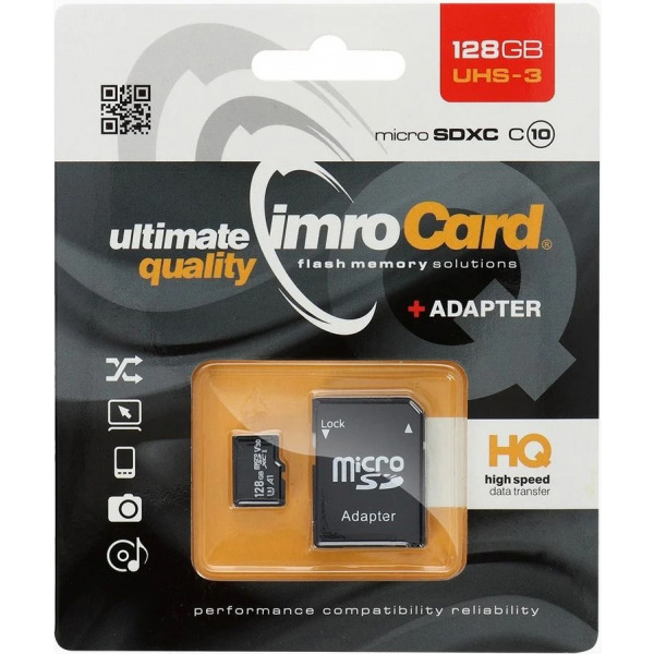 Card Memorie microSDXC Imro, 128Gb, Clasa 10 / UHS-1 U3, Cu Adaptor