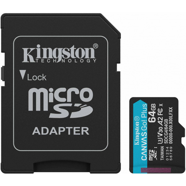 Card Memorie microSDXC Kingston Canvas Go Plus Android A2, 64Gb, Clasa 10 / UHS-1 U3, Cu Adaptor SDCG4/64GB