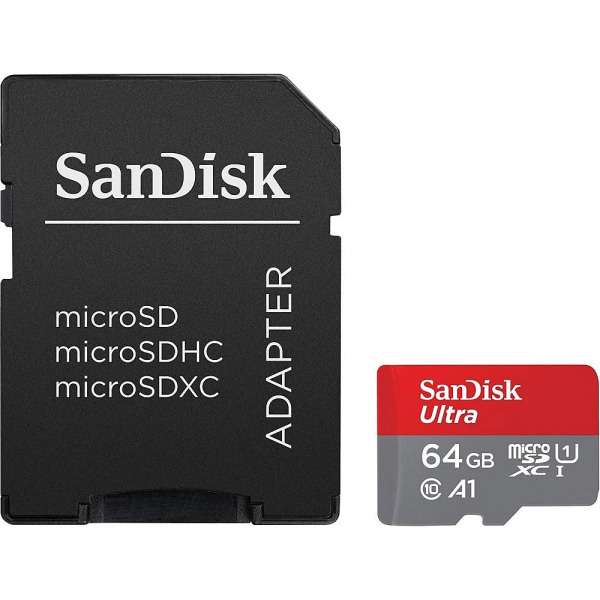 Card Memorie microSDXC SanDisk Ultra Android A1, 64Gb, Clasa 10 / UHS-1 U1, Cu Adaptor SDSQUAB-064G-GN6MA