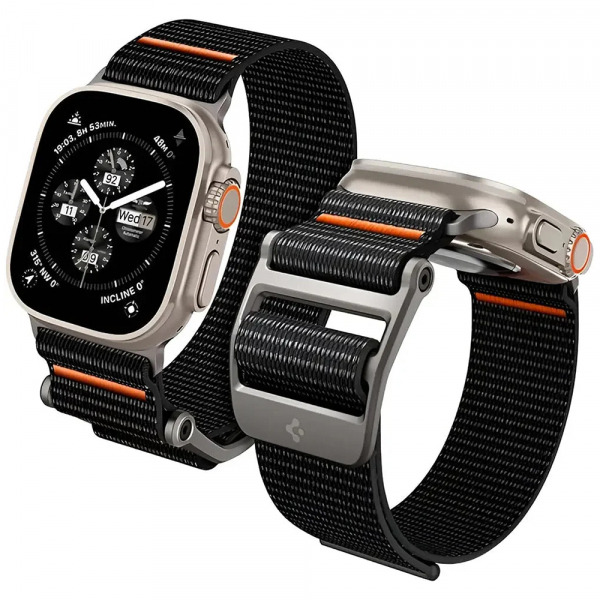 Curea Spigen DuraPro Flex pentru Apple Watch 49mm / 46mm / 45mm / 44mm Series, Neagra Portocalie AMP05981