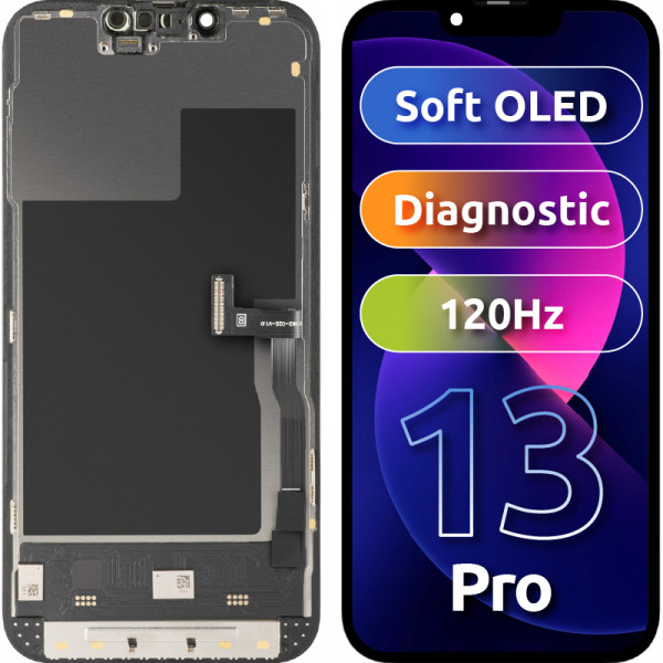 Display cu Touchscreen MP compatibil cu Apple iPhone 13 Pro, cu Rama, Versiune Soft OLED FHD 120Hz Diagnostic, Negru