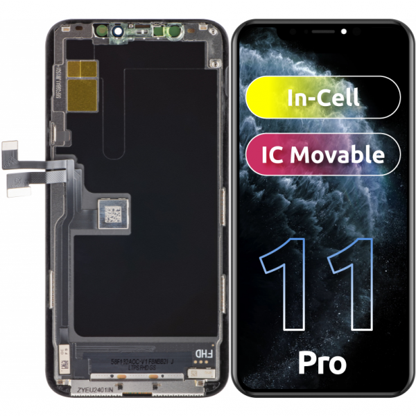 Display cu Touchscreen ZY pentru Apple iPhone 11 Pro, cu Rama, Versiune LCD In-Cell IC Movable, Negru
