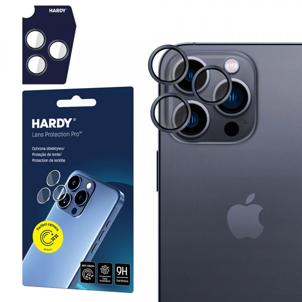 Folie de protectie Camera Spate 3MK Hardy Protection Pro pentru Apple iPhone 16 Pro Max / 16 Pro, Sticla Securizata, Neagra
