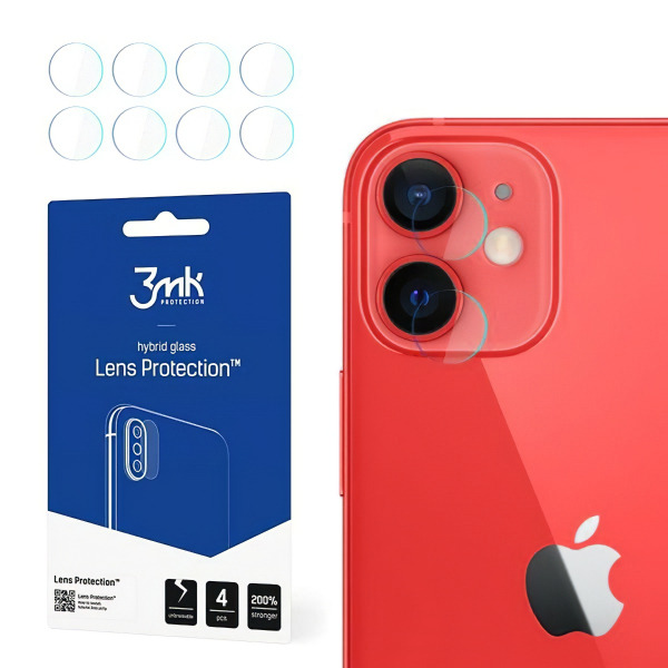 Folie de protectie Camera Spate 3MK Protection pentru Apple iPhone 12, Sticla Flexibila, Set 4 bucati, Transparenta