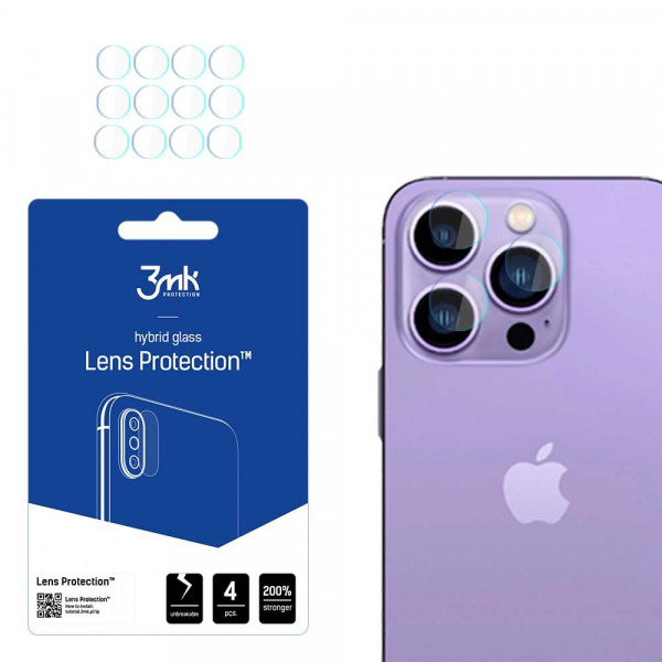 Folie de protectie Camera Spate 3MK Protection pentru Apple iPhone 14 Pro Max / 14 Pro, Sticla Flexibila, Set 4 bucati, Transparenta