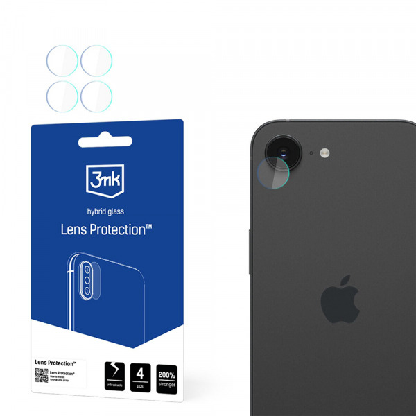 Folie de protectie Camera Spate 3MK Protection pentru Apple iPhone 17e / 16e, Sticla Flexibila, Set 4 bucati, Transparenta