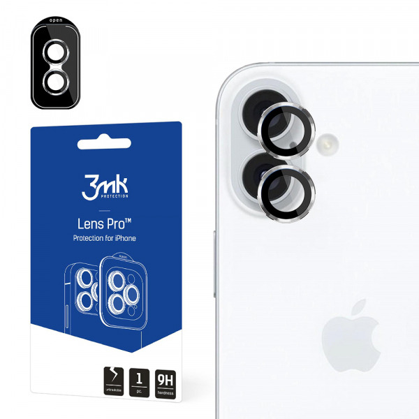 Folie de protectie Camera Spate 3MK Protection Pro pentru Apple iPhone 16 Plus / 16, Sticla Securizata, Argintie