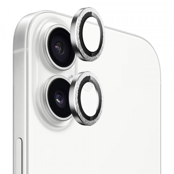 Folie de protectie Camera Spate Blueo Glitter Diamond Metal Frame pentru Apple iPhone 17, Sticla Securizata, Argintie