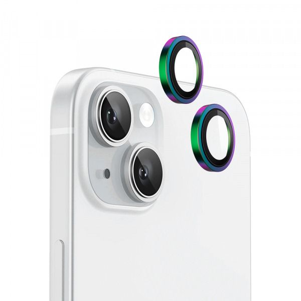 Folie de protectie Camera Spate Blueo Metal Frame pentru Apple iPhone 15 Plus / 15, Sticla Securizata, Multicolor
