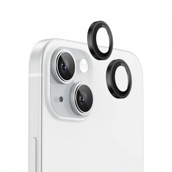 Folie de protectie Camera Spate Blueo Metal Frame pentru Apple iPhone 15 Plus / 15, Sticla Securizata, Neagra