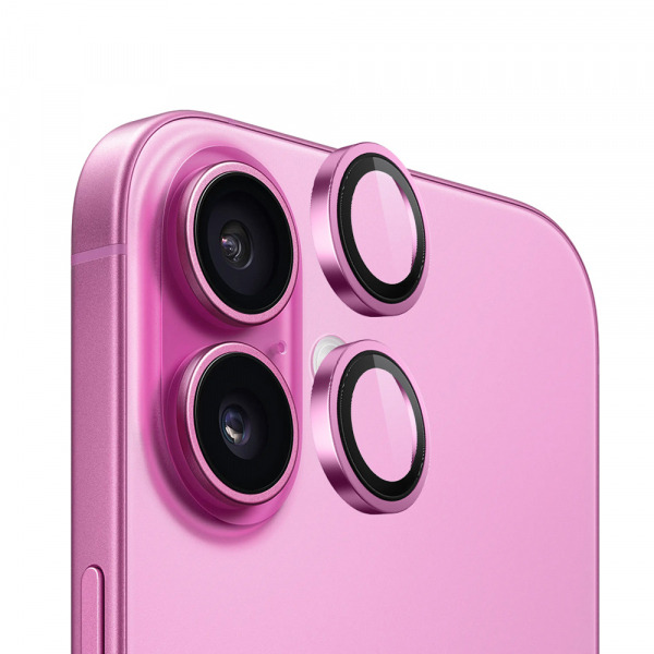 Folie de protectie Camera Spate Blueo Metal Frame pentru Apple iPhone 16 Plus / 16, Sticla Securizata, Roz