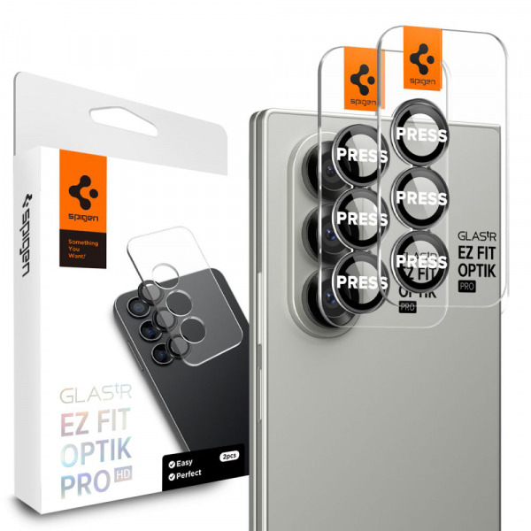 Folie de protectie Camera Spate Spigen GlastR EZ FIT Optik Pro HD pentru Samsung Galaxy Z Fold7 F966, Sticla Securizata, Set 2 bucati, Neagra AGL09581
