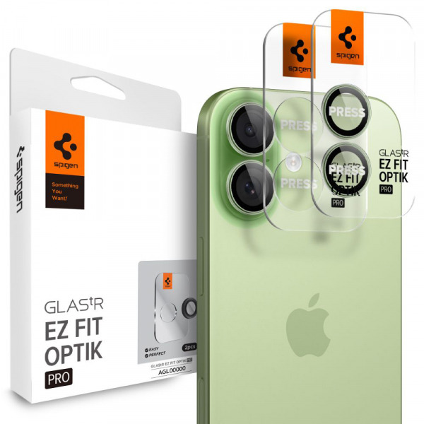 Folie de protectie Camera Spate Spigen GlastR EZ FIT Optik Pro pentru Apple iPhone 17 / 16 Plus / 16, Sticla Securizata, Set 2 bucati, Verde AGL10128