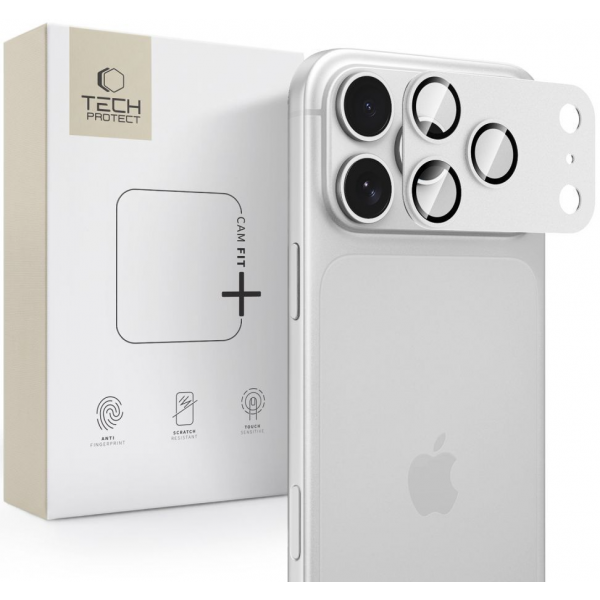 Folie de protectie Camera Spate Tech-Protect CamFull Fit+ pentru Apple iPhone 18 Pro, Sticla Securizata, Argintie