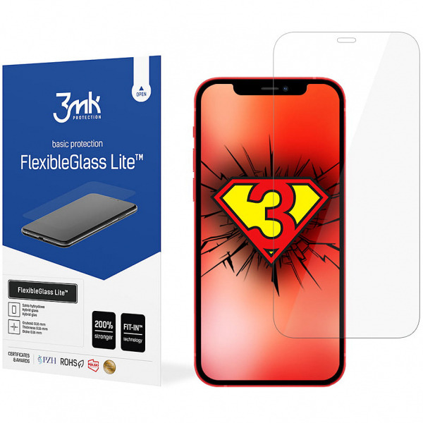 Folie de protectie Ecran 3MK FlexibleGlass Lite pentru Apple iPhone 12 / 12 Pro, Sticla Flexibila, Full Glue
