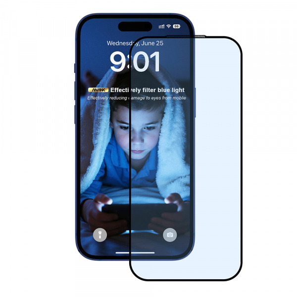 Folie de protectie Ecran Anti Blue Light Anank 5X Reinforced pentru Apple iPhone 17, Sticla Securizata, Full Glue, 2.5D, Neagra