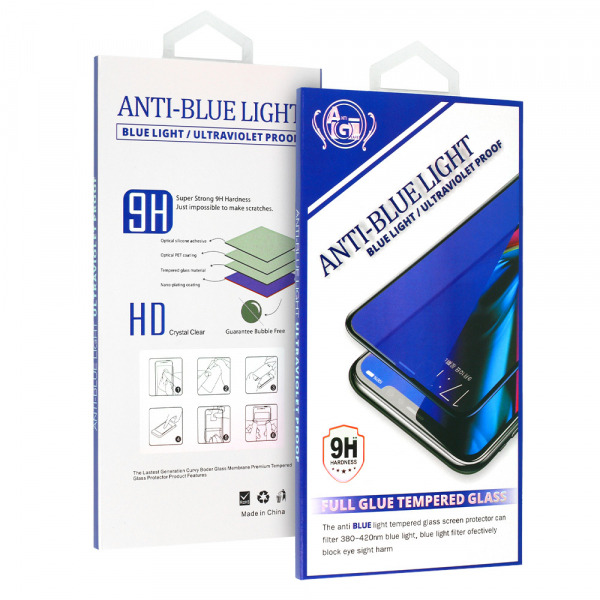 Folie de protectie Ecran Anti Blue Light OEM pentru Apple iPhone 17e / 16e / 14 / 13 Pro, Sticla Securizata, Full Glue, Neagra