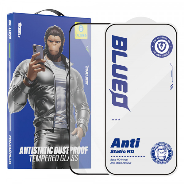 Folie de protectie Ecran Blueo Anti-Static HD pentru Apple iPhone 16 Plus / 15 Plus, Sticla Securizata, Full Glue, Neagra