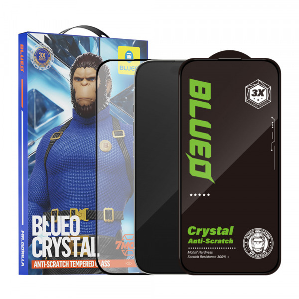Folie de protectie Ecran Blueo Crystal Anti-Scratch pentru Apple iPhone 16 Plus / 15 Plus, Sticla Securizata, Full Glue, Neagra