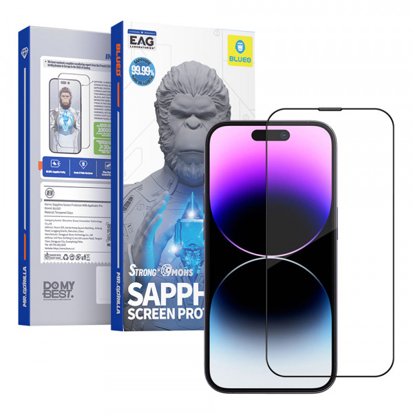 Folie de protectie Ecran Blueo Sapphire Applicator Pro pentru Apple iPhone 16 Pro, Sticla Securizata, Full Glue, Neagra