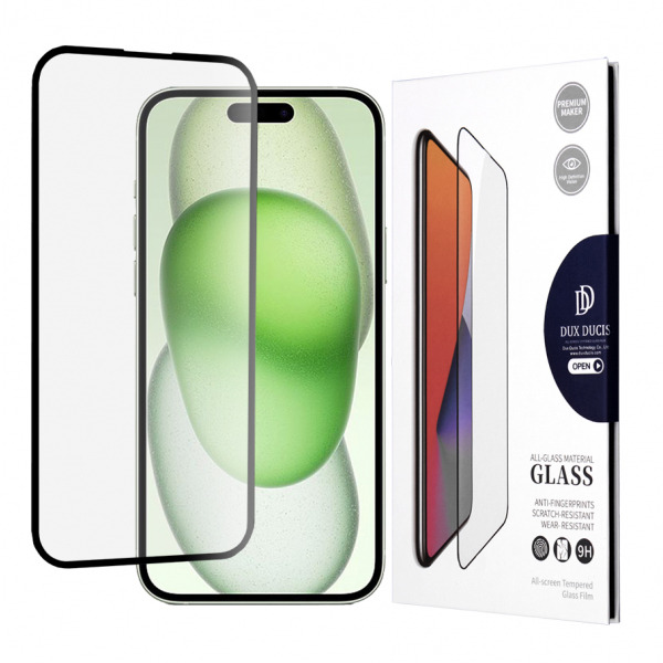 Folie de protectie Ecran DUX DUCIS pentru Apple iPhone 15 Plus, Sticla Securizata, Edge Glue, Neagra