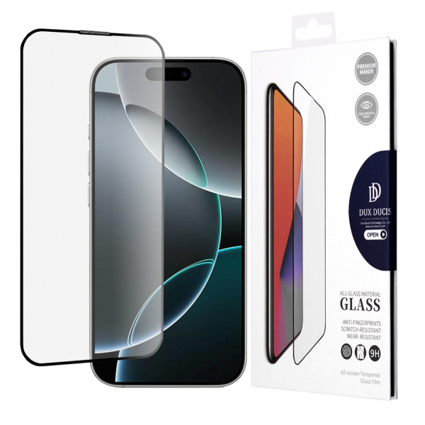 Folie de protectie Ecran DUX DUCIS pentru Apple iPhone 16 Pro, Sticla Securizata, Edge Glue, Neagra